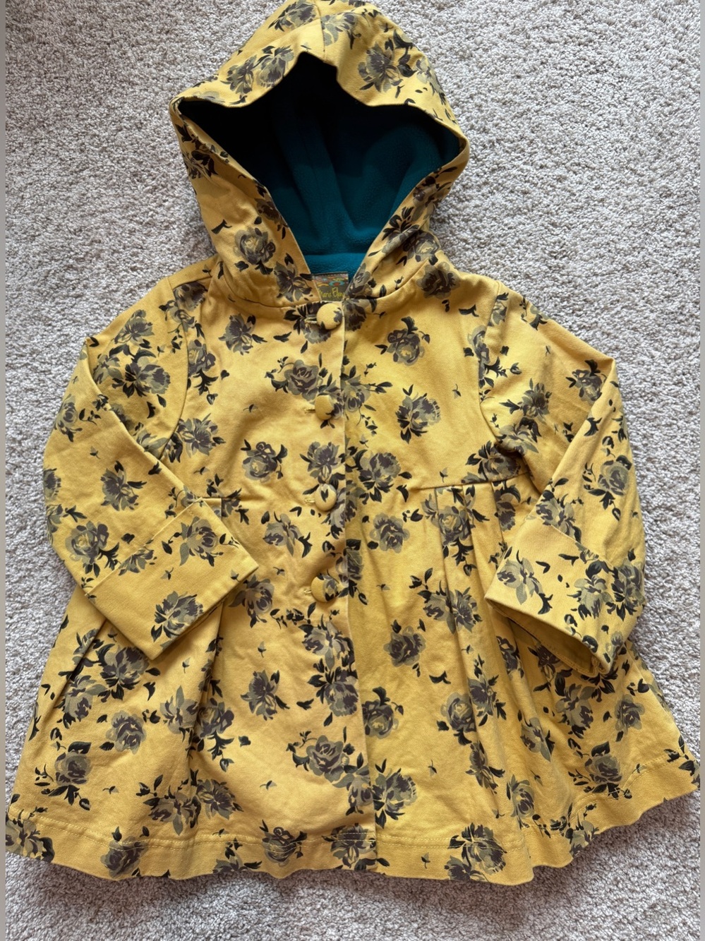 Maria Elena girls size 4T mustard Yellow Floral Hooded Jacket.